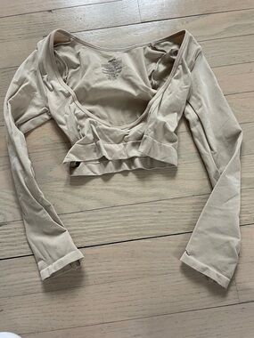 SKIMS Beige Long Sleeve Cropped Scoop Top